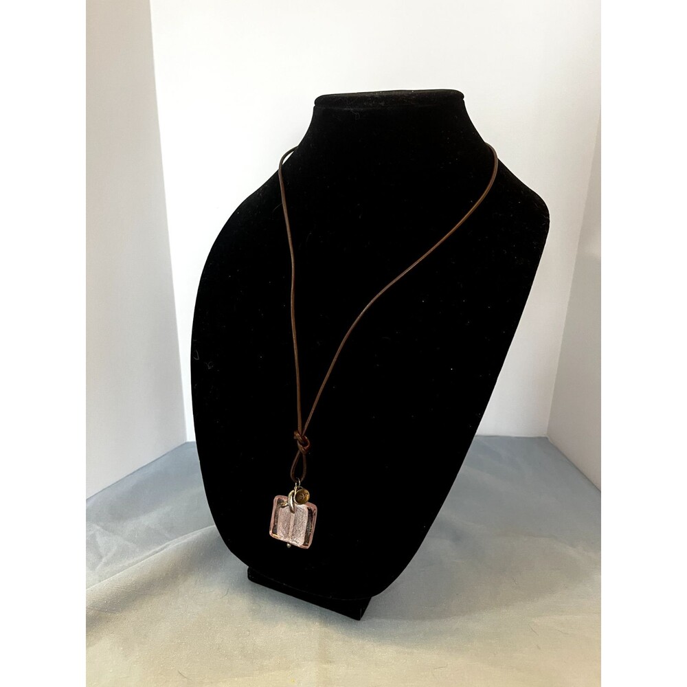 Fashion Necklace Pink Faux Stone Pendant Tan Cord Fashion Jewelry with charms